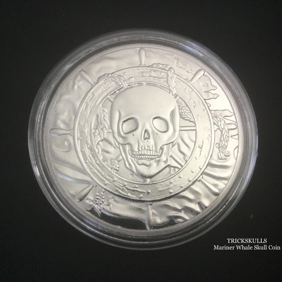 Mariner Whale Skull Moby Dick Ship Coin & Stainless Wheat Link Chain and Locket - Picture 4 of 8